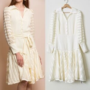 NWT Jessie Liu XS Chevron 3-dimensional pattern knee length dress in ivory